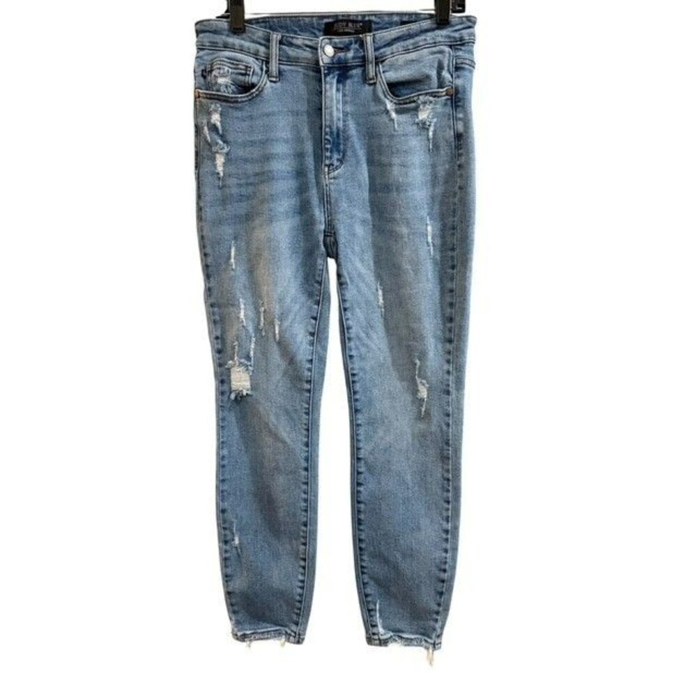 Judy Blue Womens Jeans Size 9 or 29 Blue Light Wash Distressed Relaxed Fit Ankle